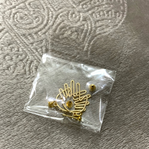 Abstract Hand Gold Metal Dangle Earrings - Picture 4 of 4